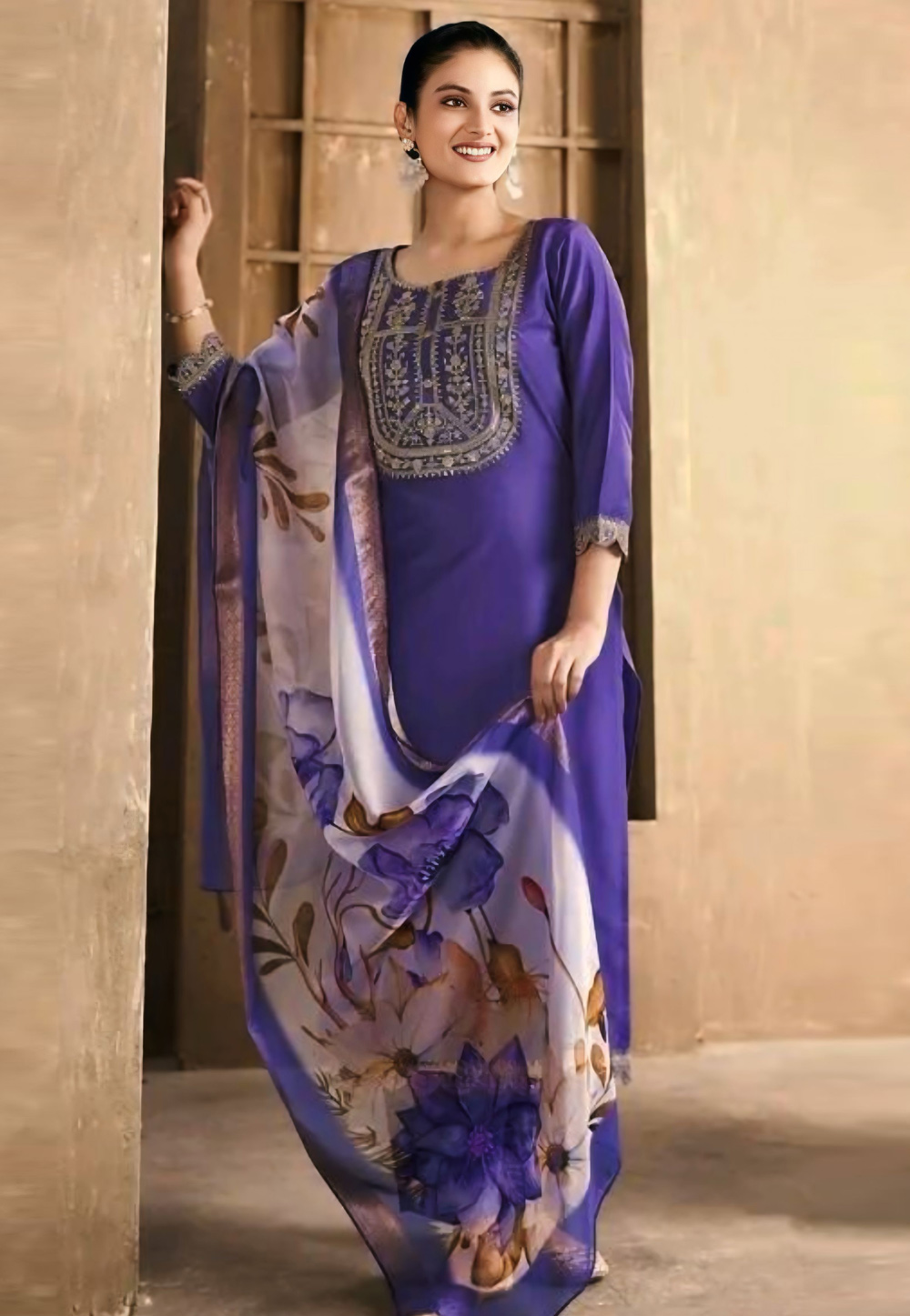 Purple Rayon Readymade Pakistani Suit 312722