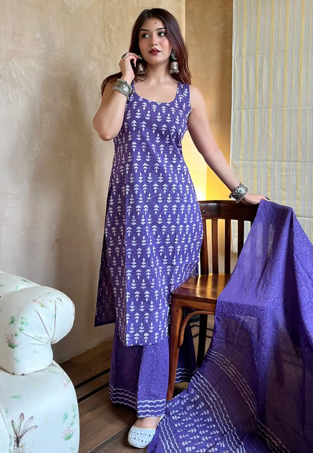 Purple Rayon Readymade Palazzo Suit 330761