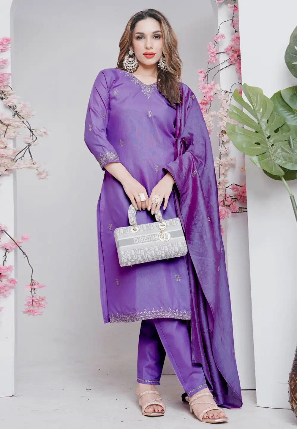 Purple Rayon Readymade Pant Style Suit 316817