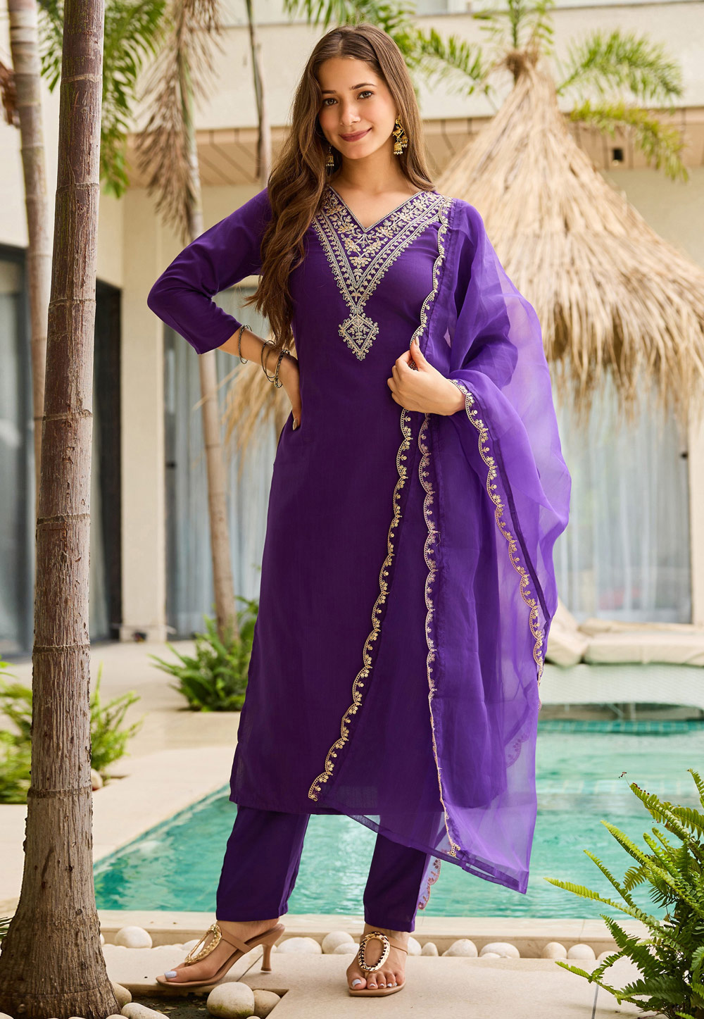 Purple Rayon Readymade Pant Style Suit 318042