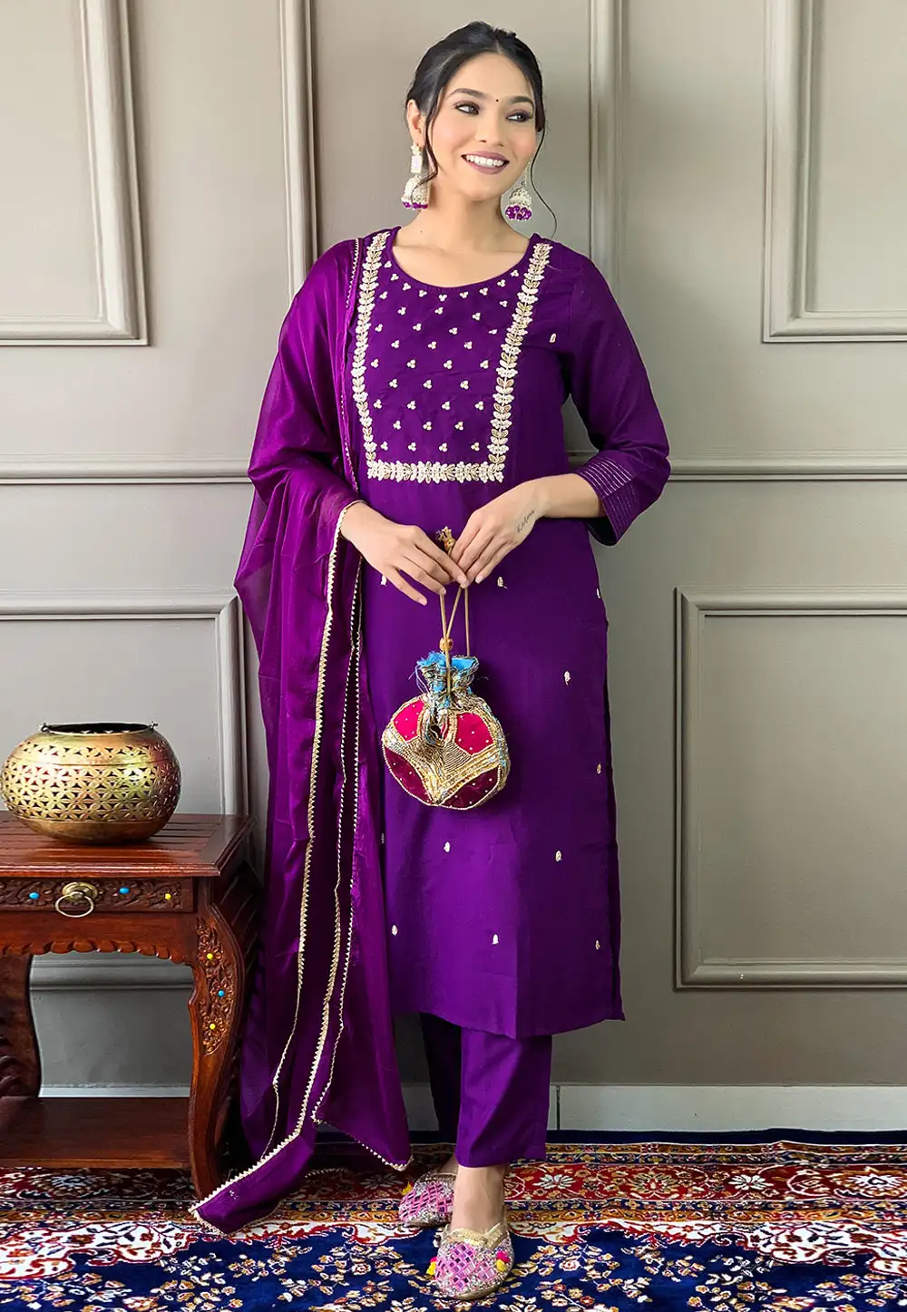 Purple Rayon Readymade Pant Style Suit 330842