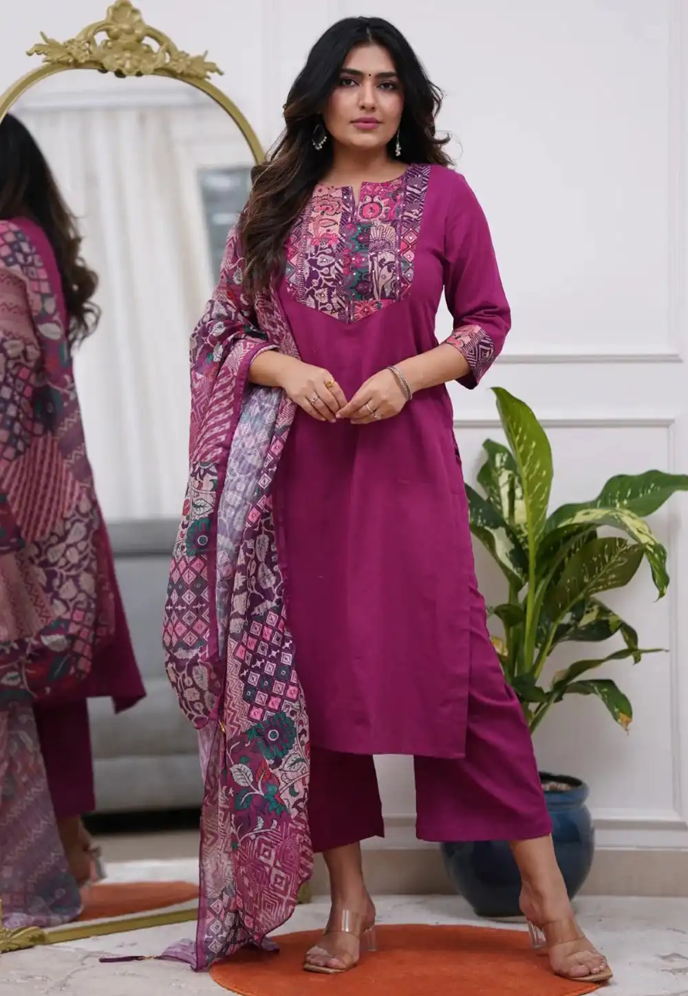 Purple Rayon Readymade Pant Style Suit 317173
