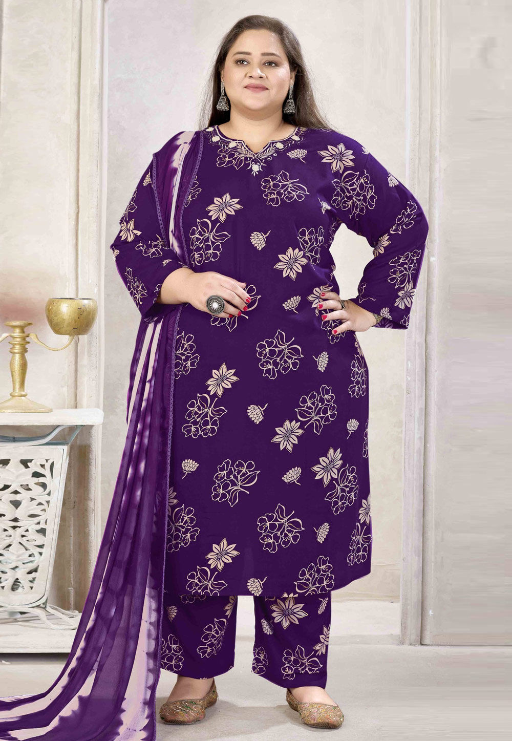 Purple Rayon Readymade Pant Style Suit 318809