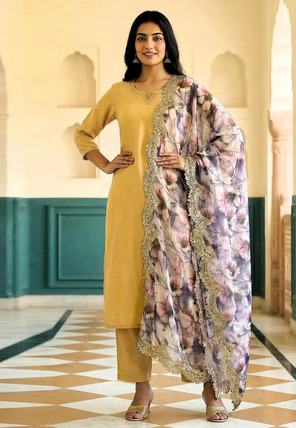 Purple Satin Dupatta 332836