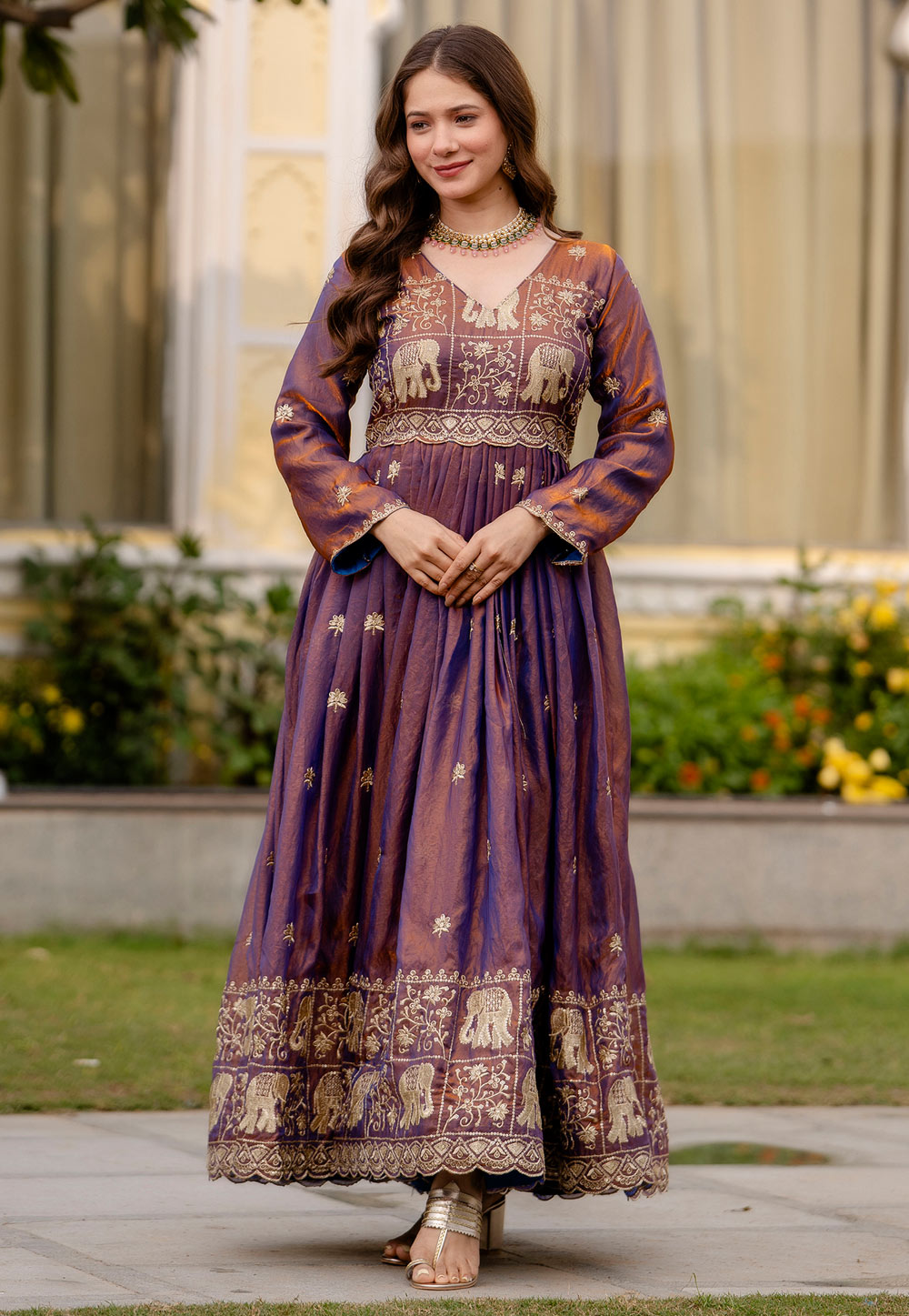 Purple Satin Readymade Anarkali Suit 324192