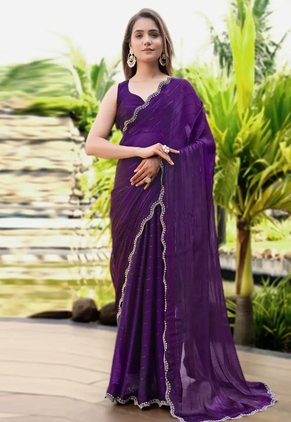 Purple Satin Saree With Blouse 327216