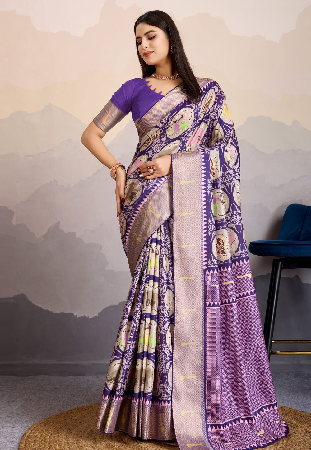 Purple Satin Saree With Blouse 308242