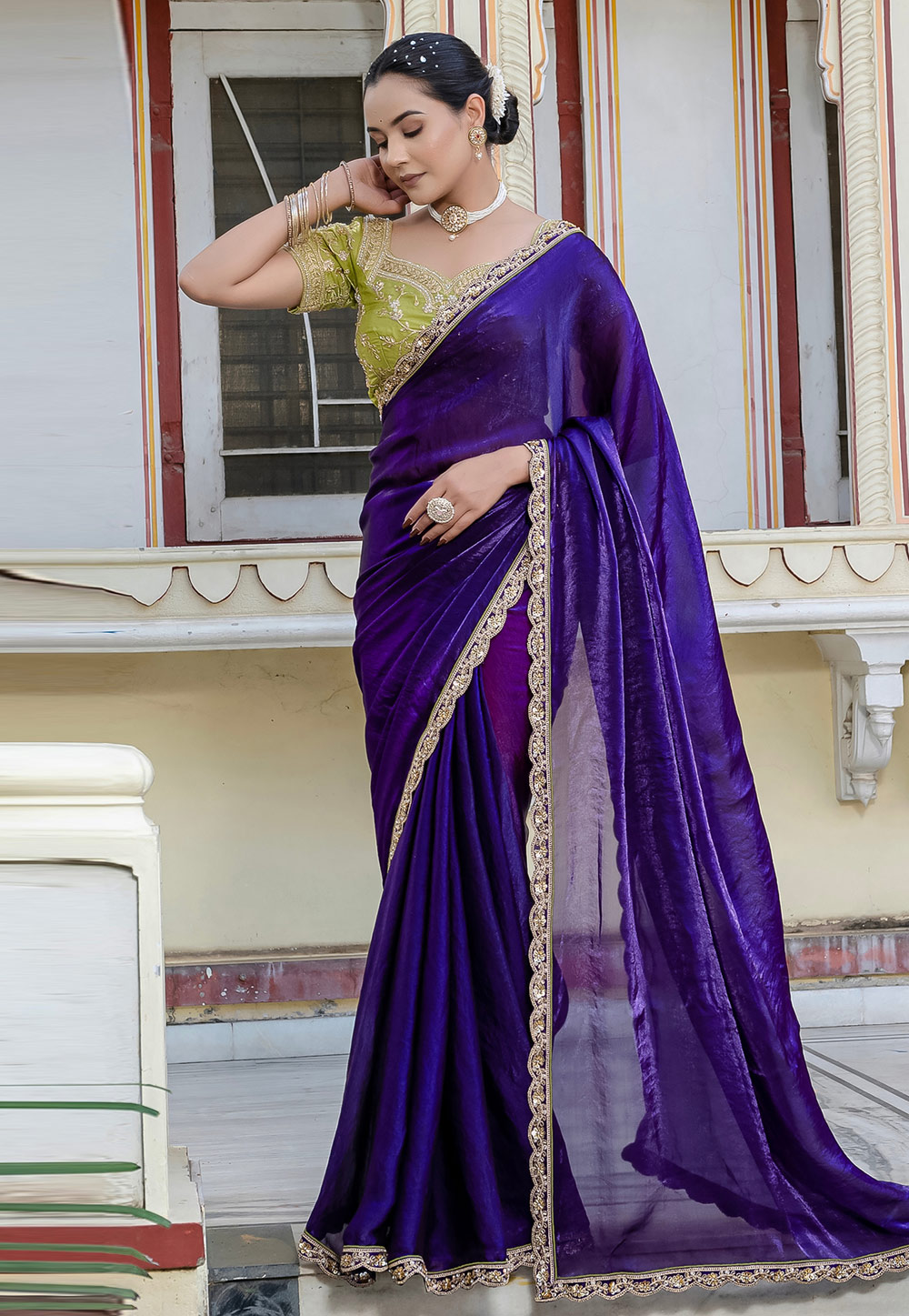 Purple Satin Saree With Blouse 312121