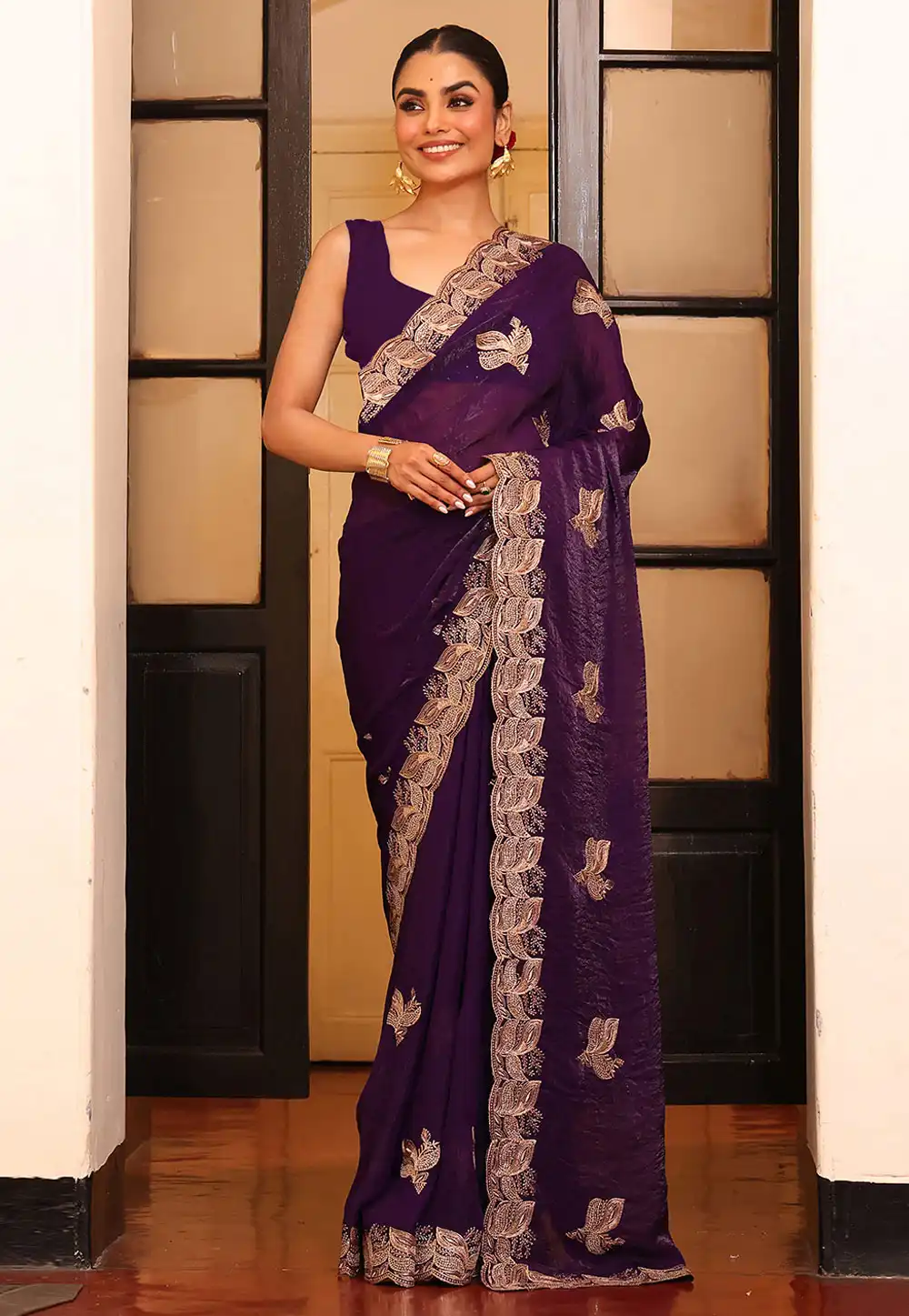 Purple Satin Saree With Blouse 320116