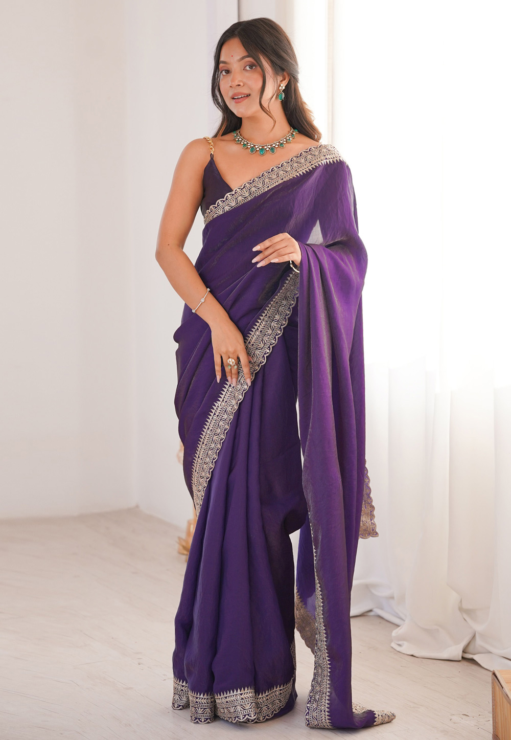 Purple Satin Saree With Blouse 329522