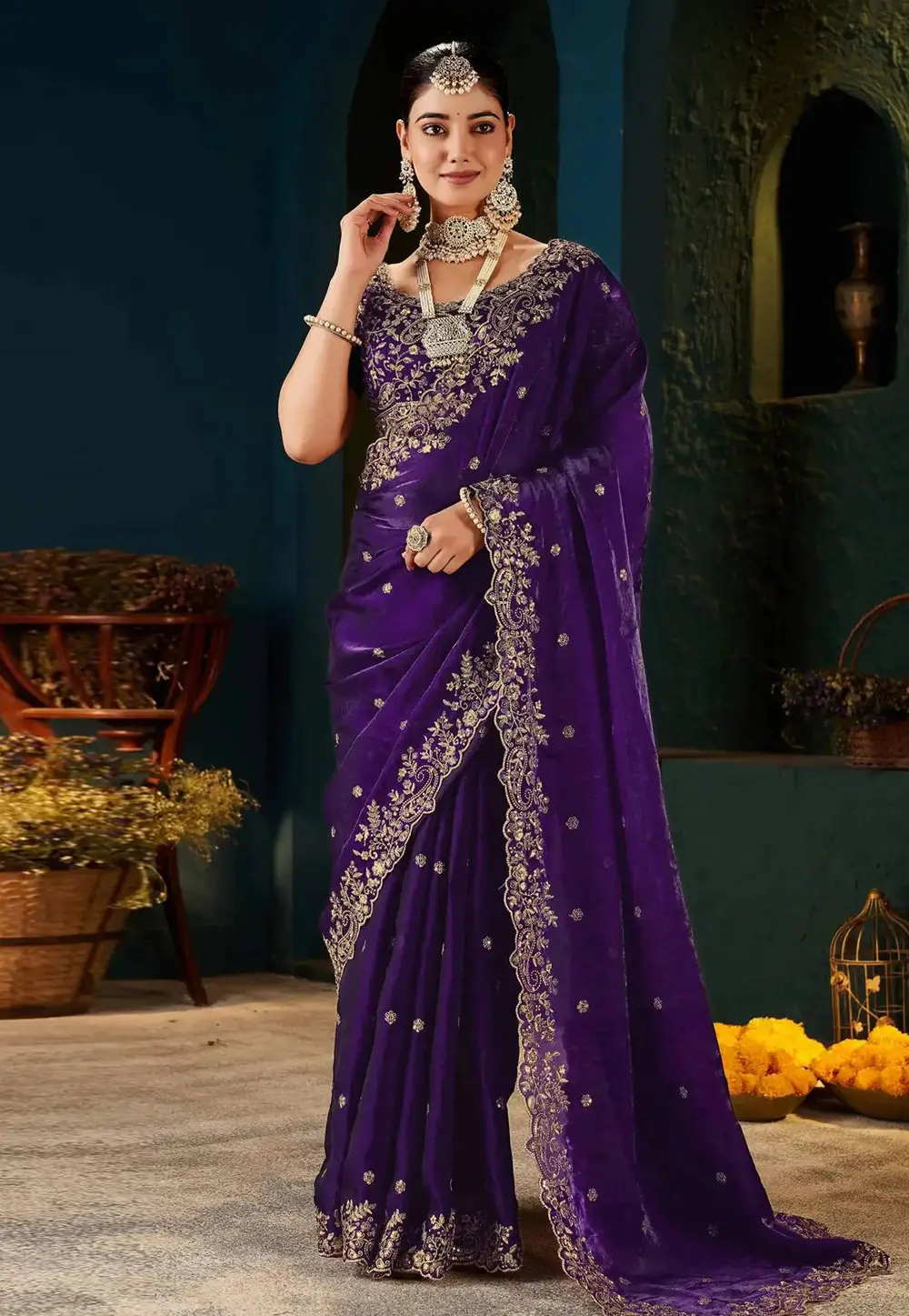 Purple Satin Saree With Blouse 331005
