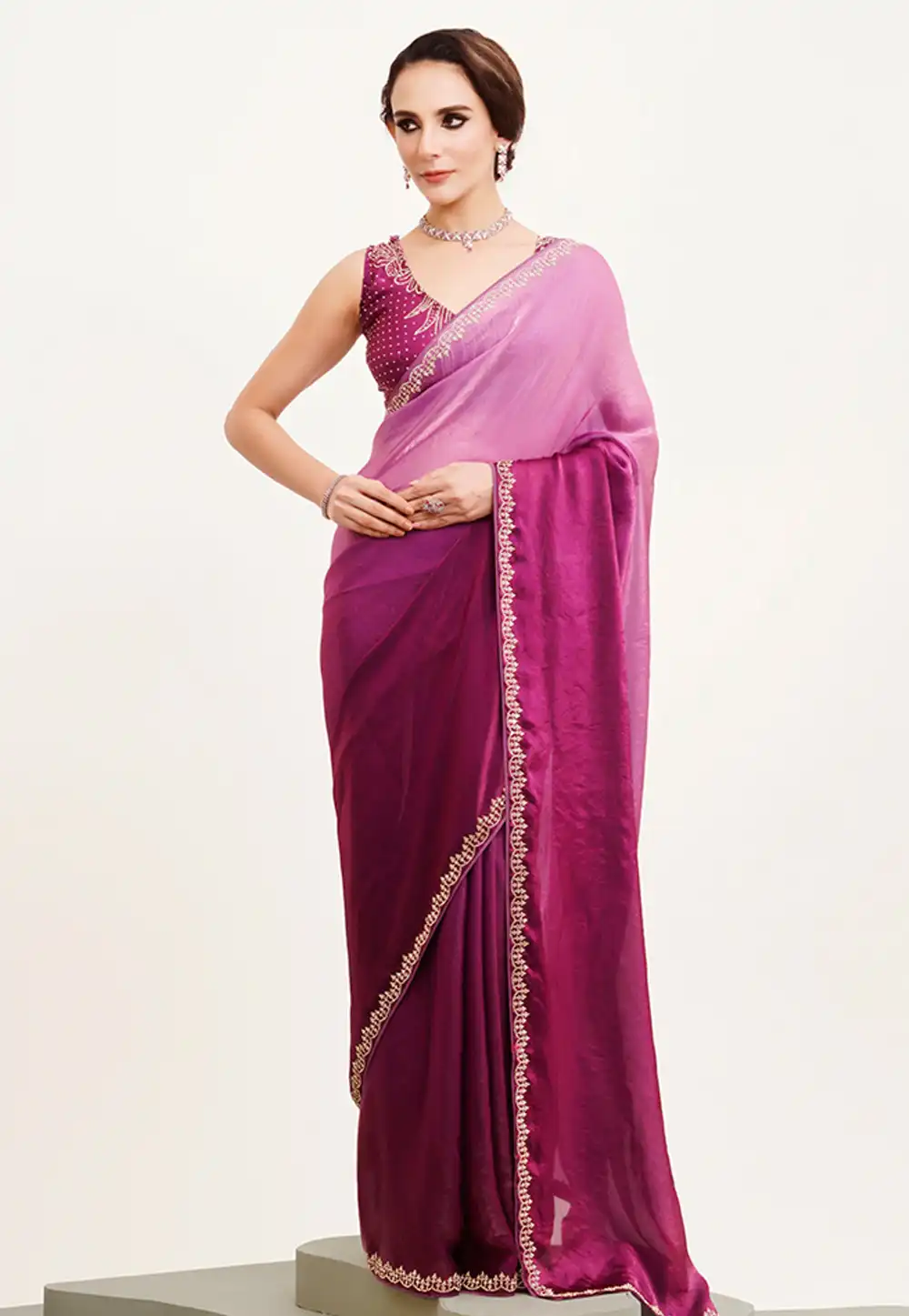 Purple Satin Saree With Blouse 311911