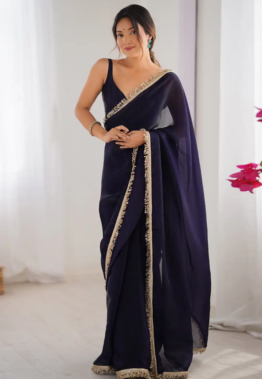 Purple Satin Saree With Blouse 314256