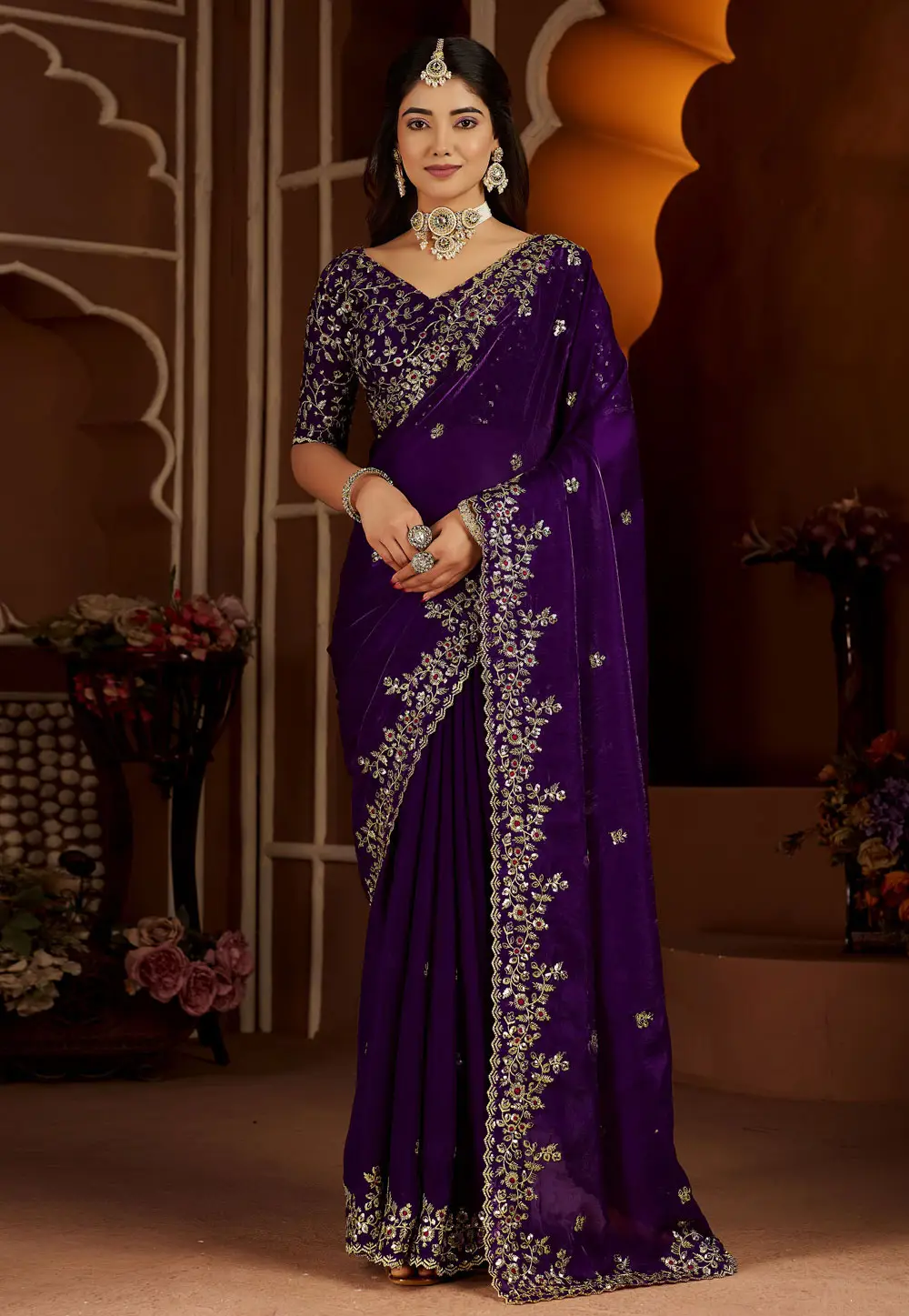 Purple Satin Saree With Blouse 333299