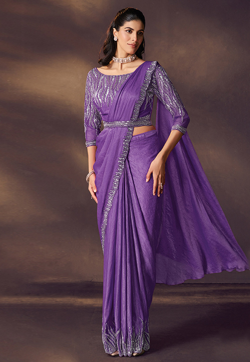 Purple Satin Silk Designer Saree 325737