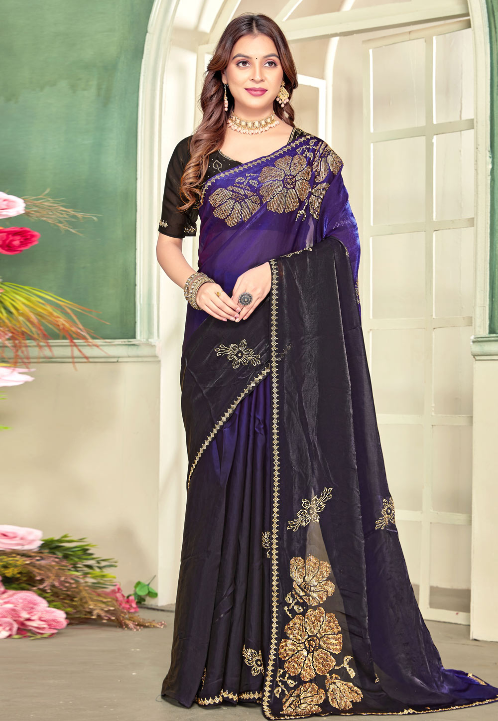 Purple Satin Silk Half N Half Saree 320159