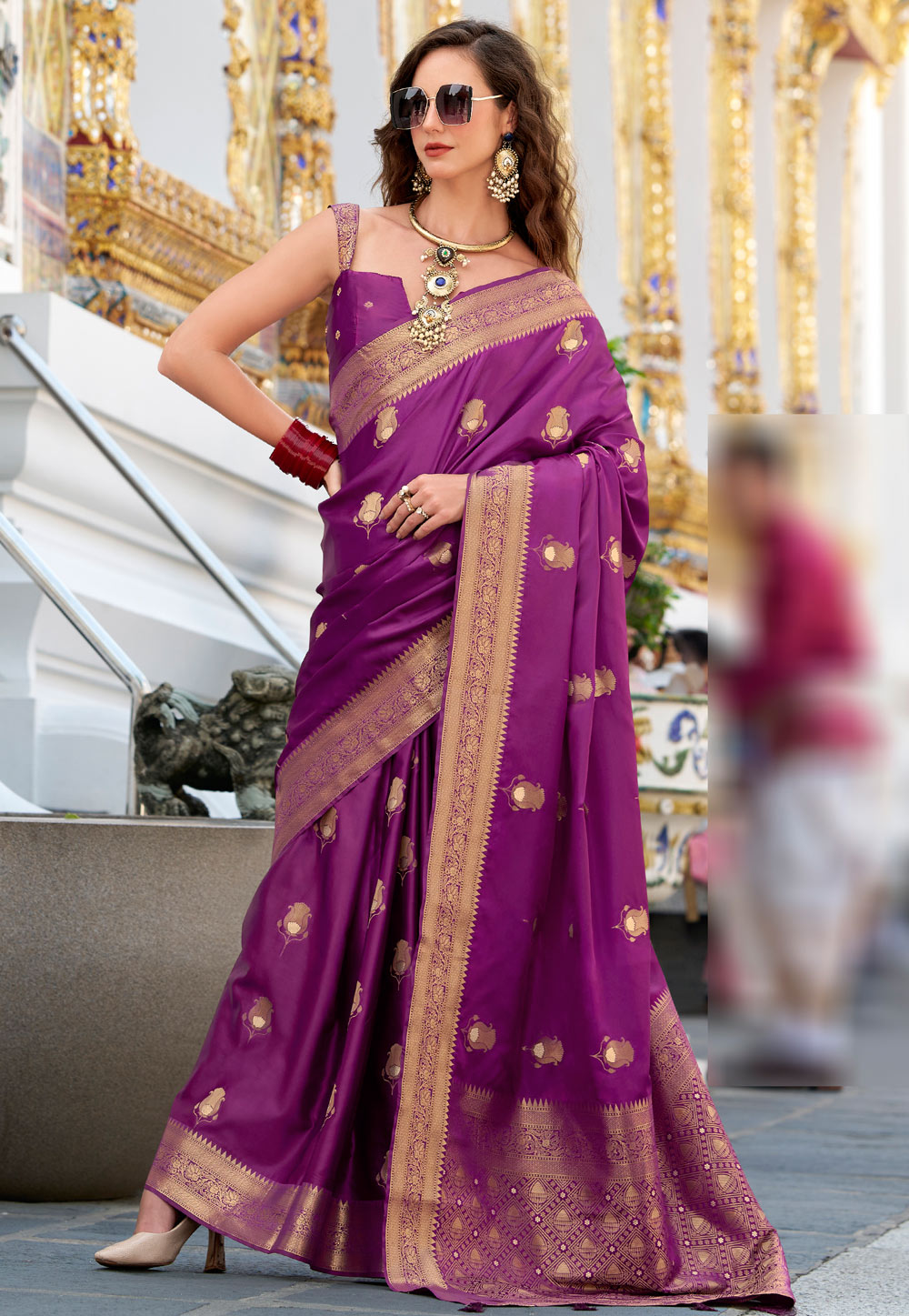 Purple Satin Silk Saree With Blouse 307010