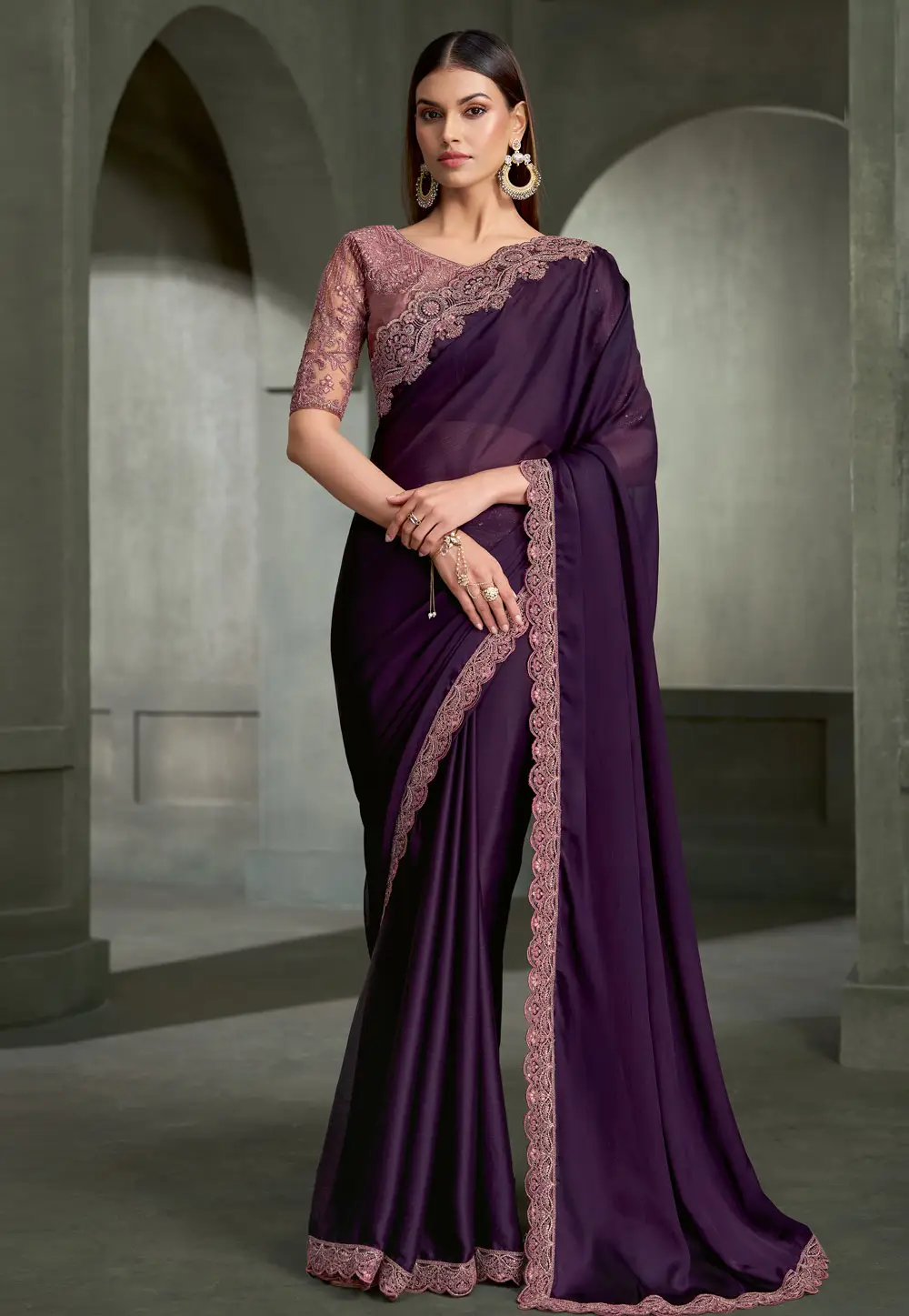 Purple Satin Silk Saree With Blouse 335311
