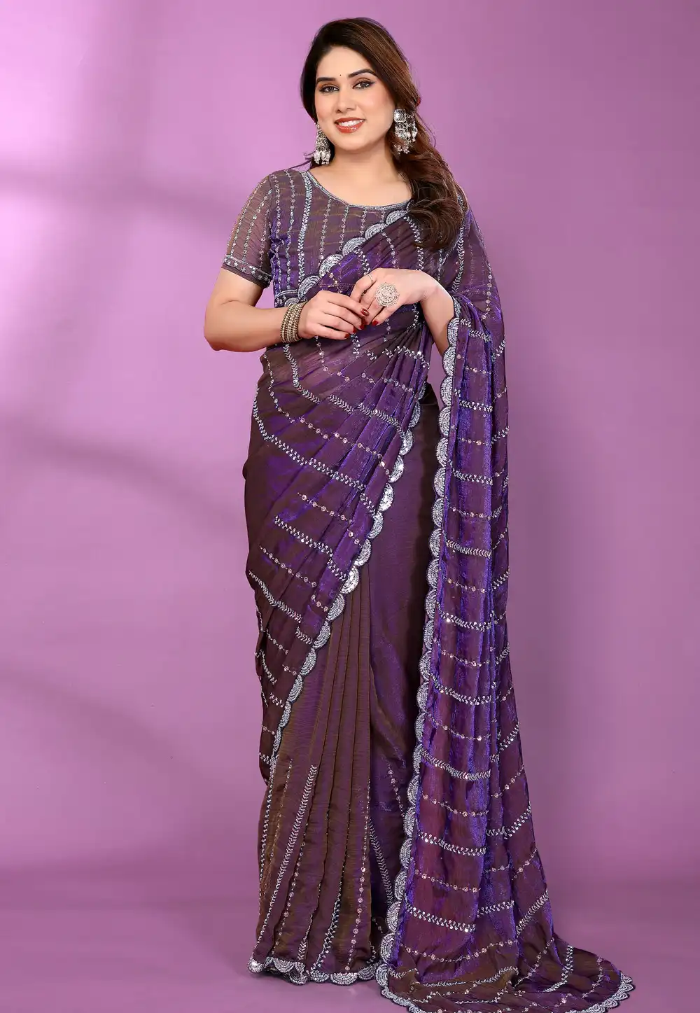Purple Satin Silk Saree With Blouse 329056