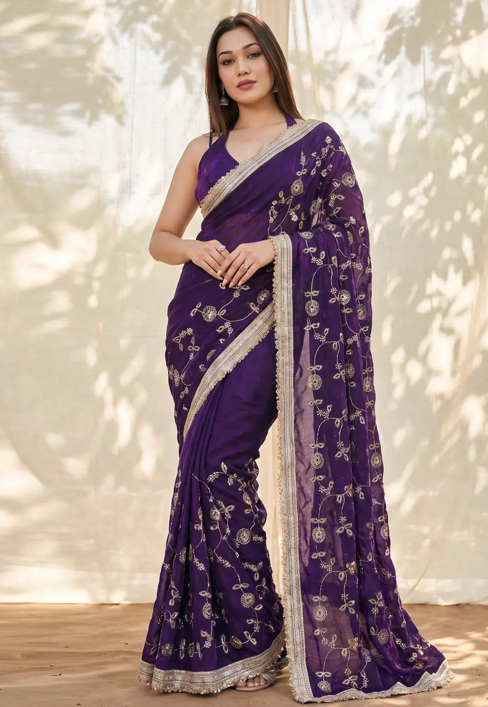 Purple Satin Silk Saree With Blouse 335308