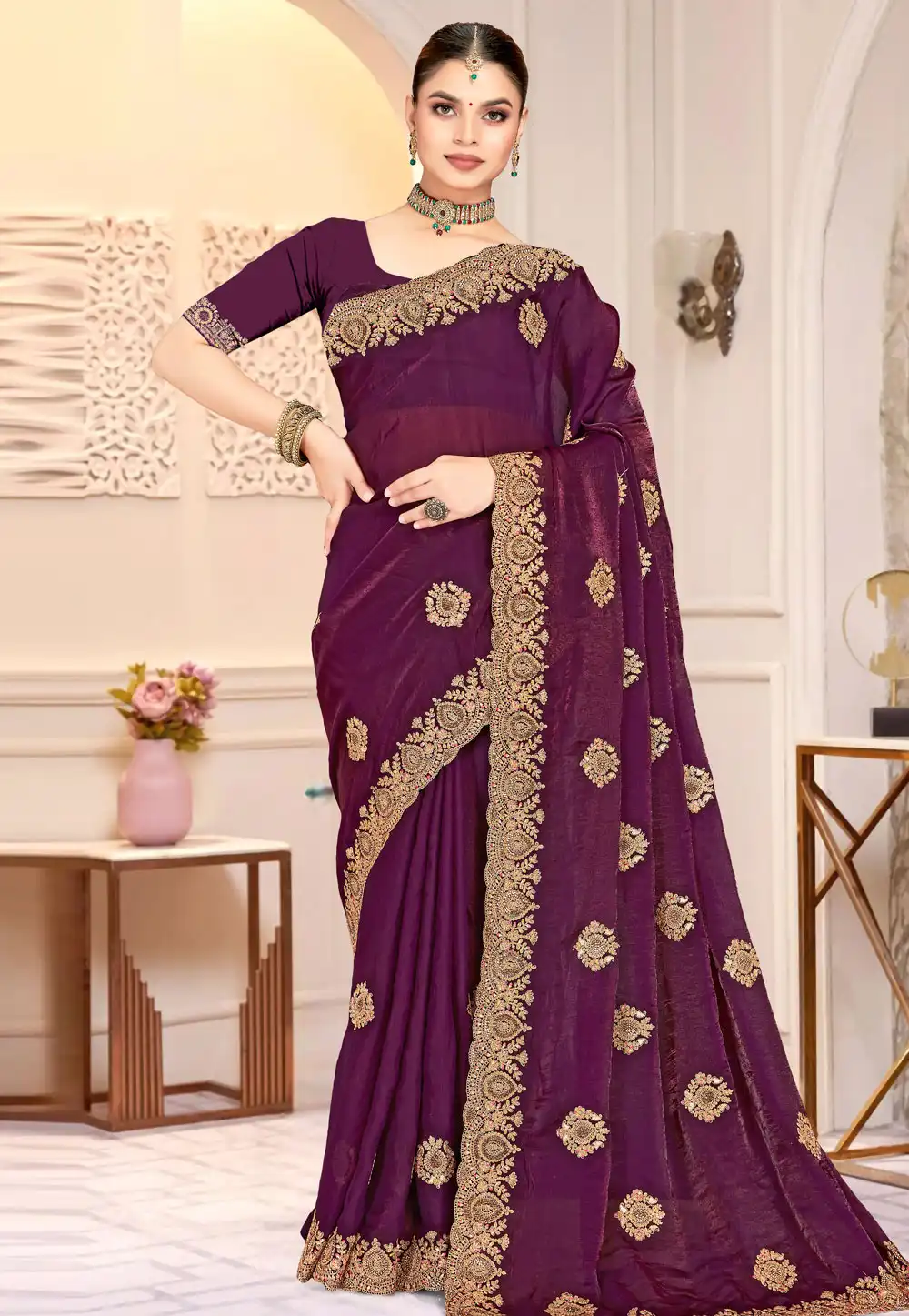 Purple Satin Silk Saree With Blouse 318430