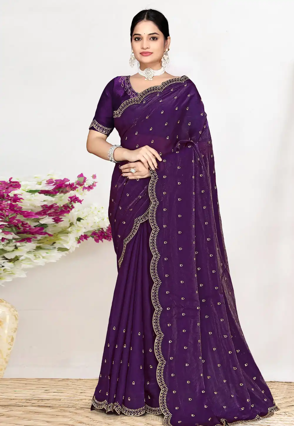 Purple Satin Silk Saree With Blouse 327221