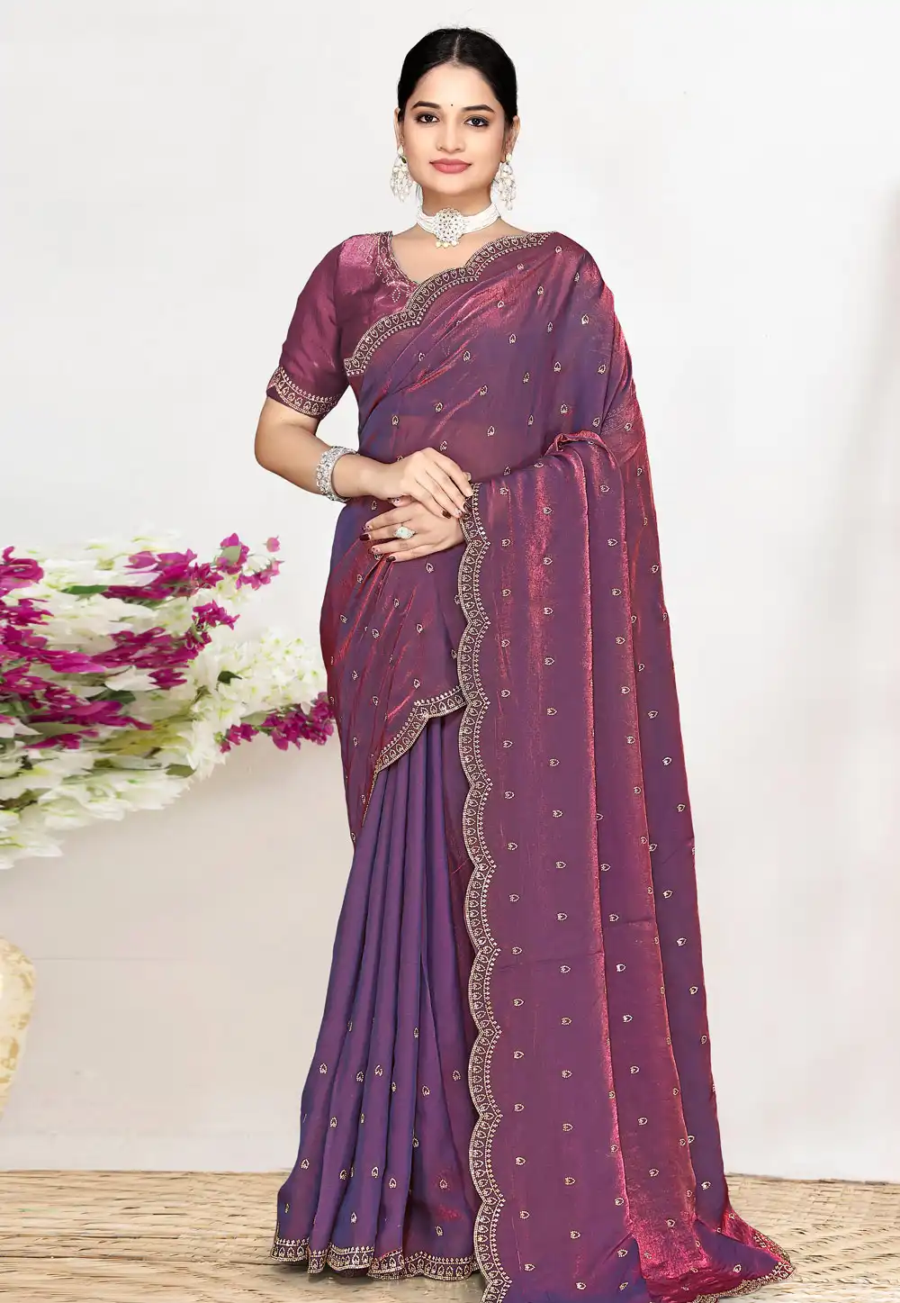 Purple Satin Silk Saree With Blouse 327226