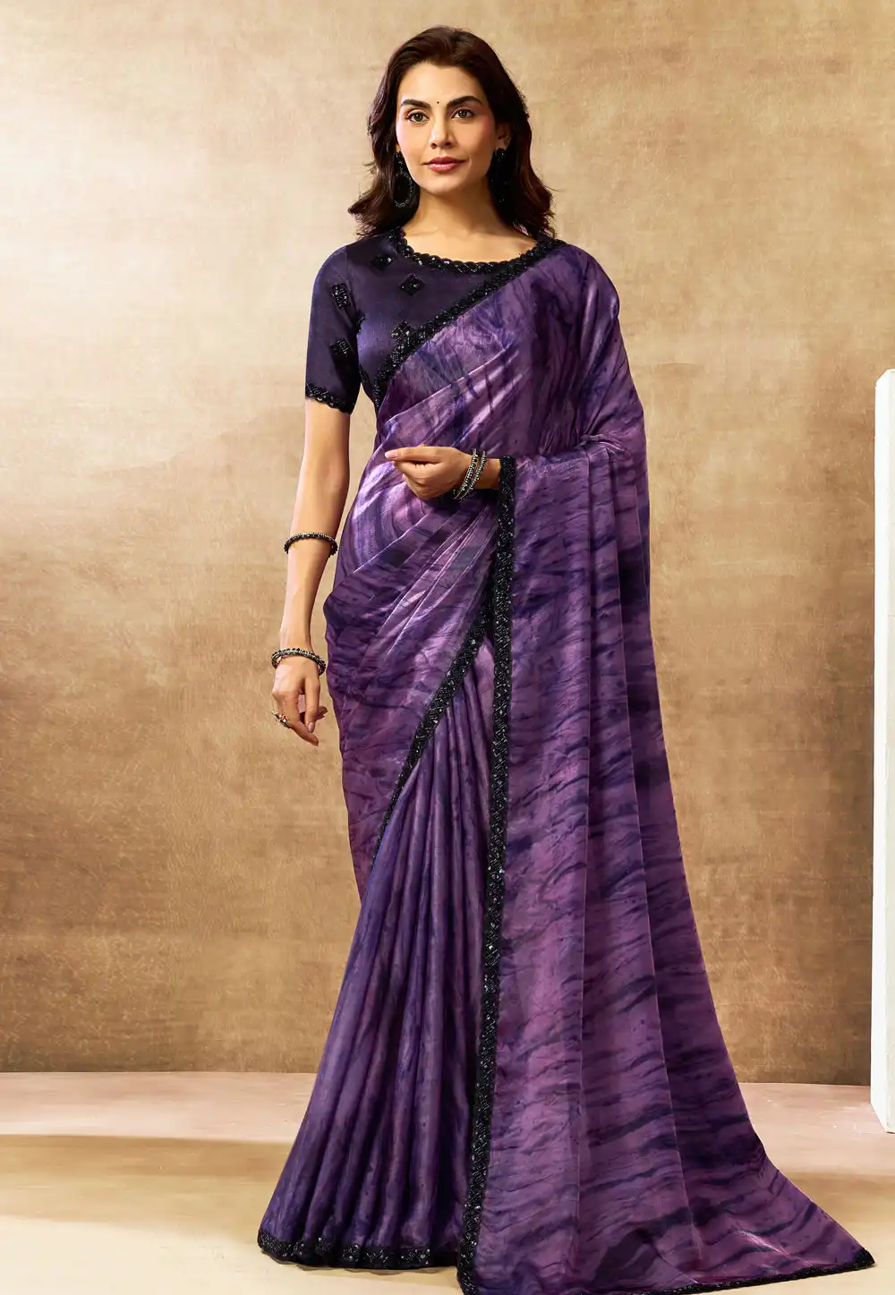Purple Satin Silk Saree With Blouse 328489