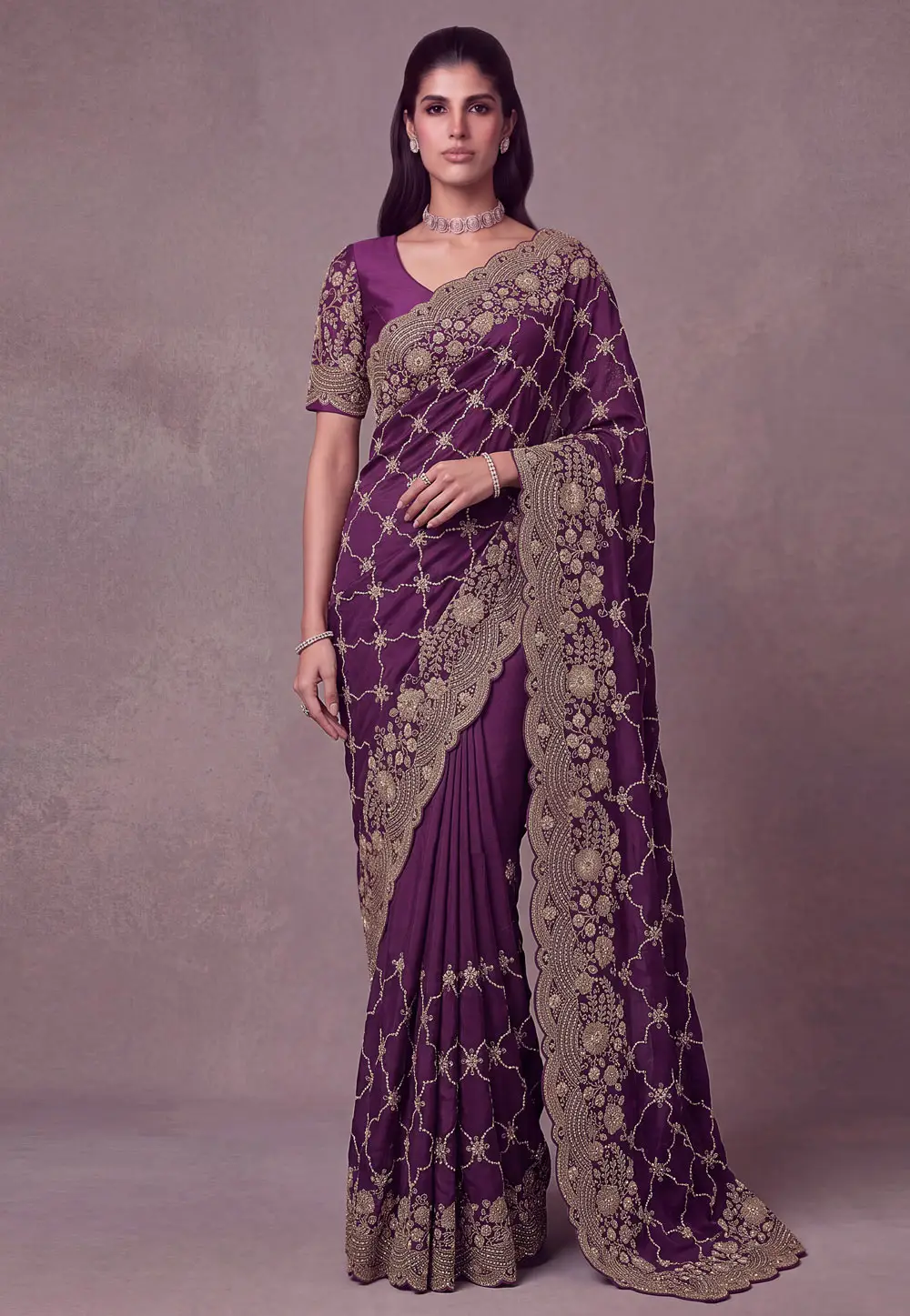 Purple Satin Silk Saree With Blouse 334127