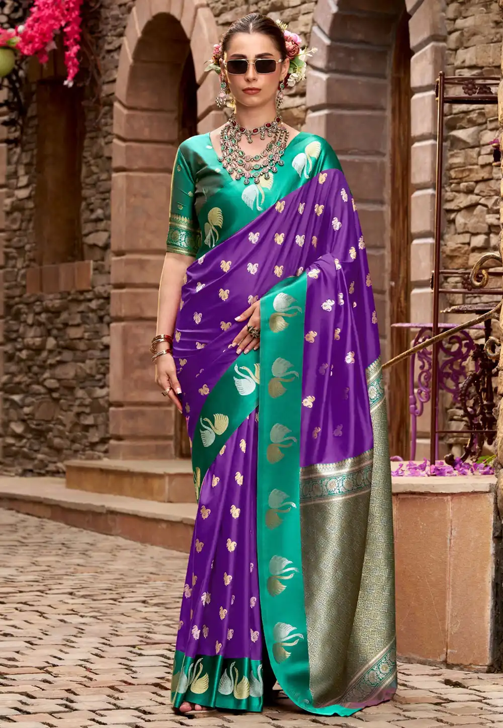 Purple Satin Silk Saree With Blouse 318340