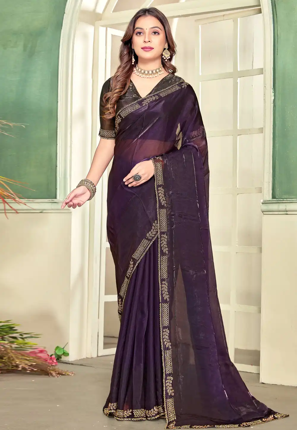 Purple Satin Silk Saree With Blouse 319833