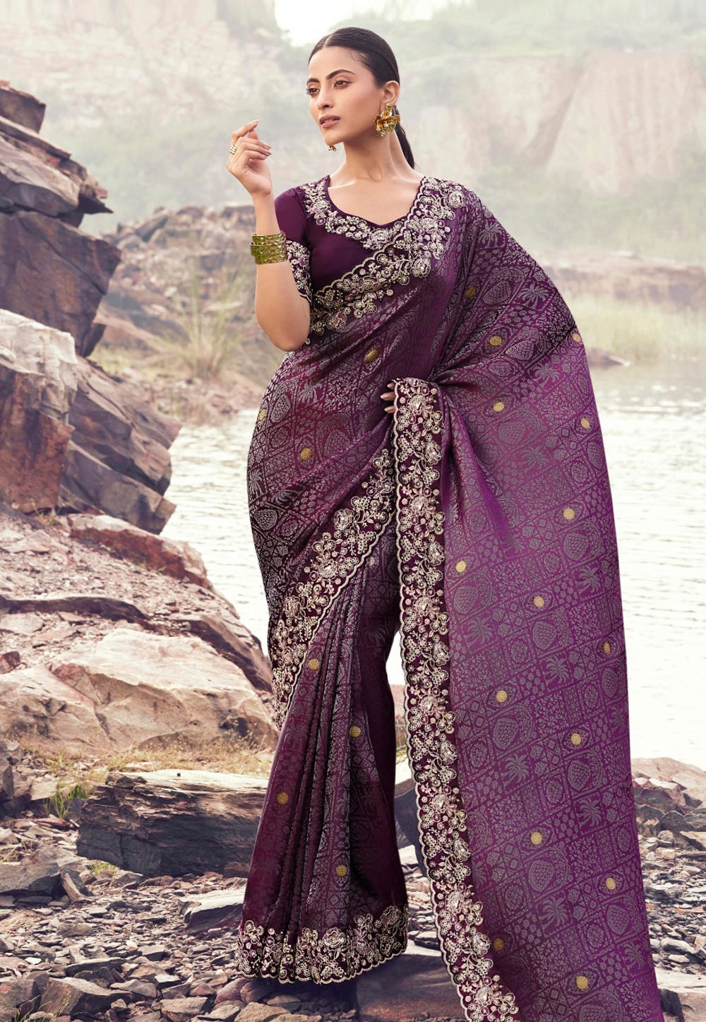 Purple Satin Silk Saree With Blouse 319725