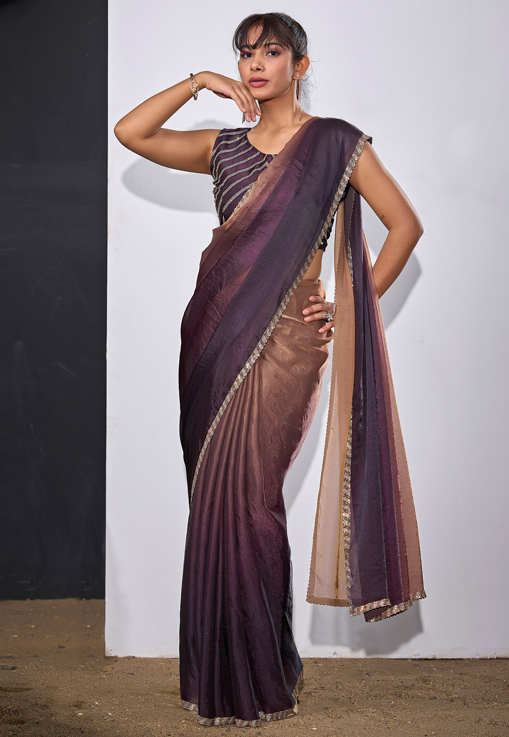 Purple Satin Silk Saree With Blouse 327796