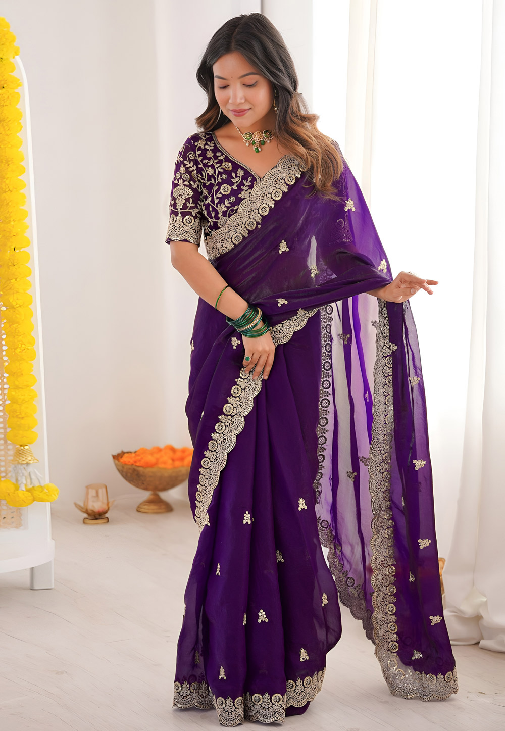Purple Satin Silk Saree With Blouse 326670
