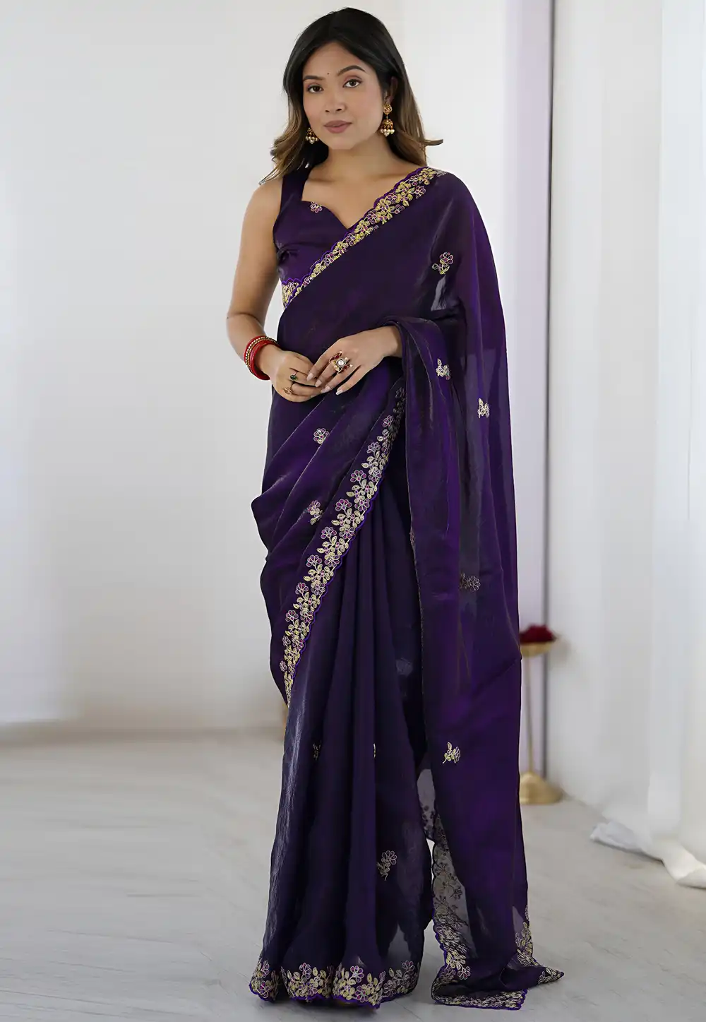 Purple Satin Silk Saree With Blouse 326675