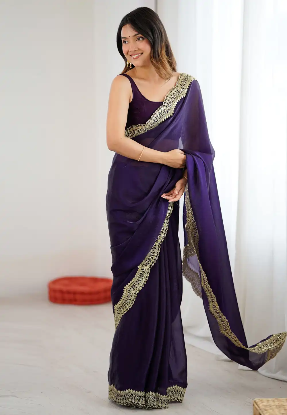 Purple Satin Silk Saree With Blouse 326712
