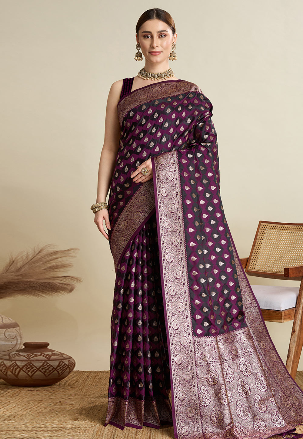 Purple Satin Silk Saree With Blouse 311603