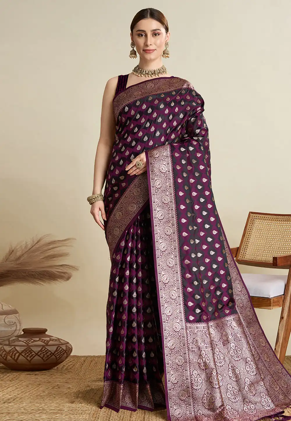 Purple Satin Silk Saree With Blouse 311603