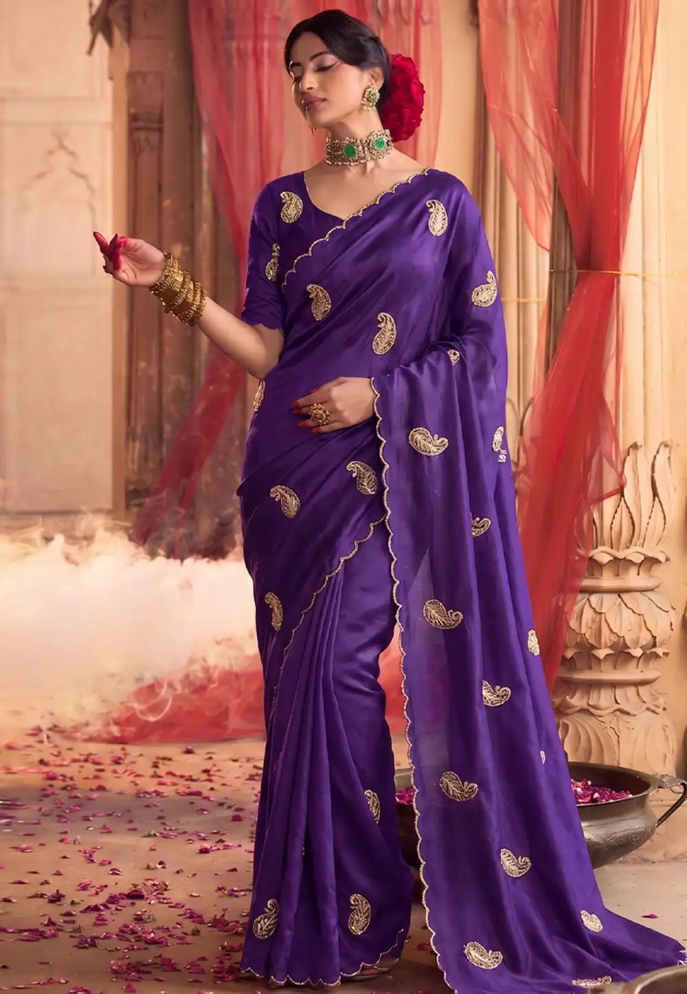 Purple Satin Silk Saree With Blouse 330031