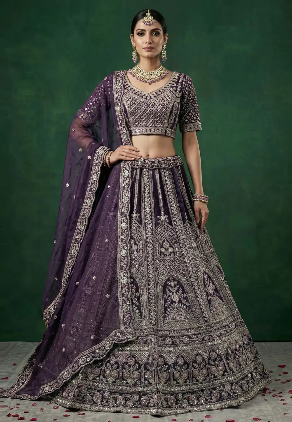 Purple Satin Wedding Lehenga Choli 323362