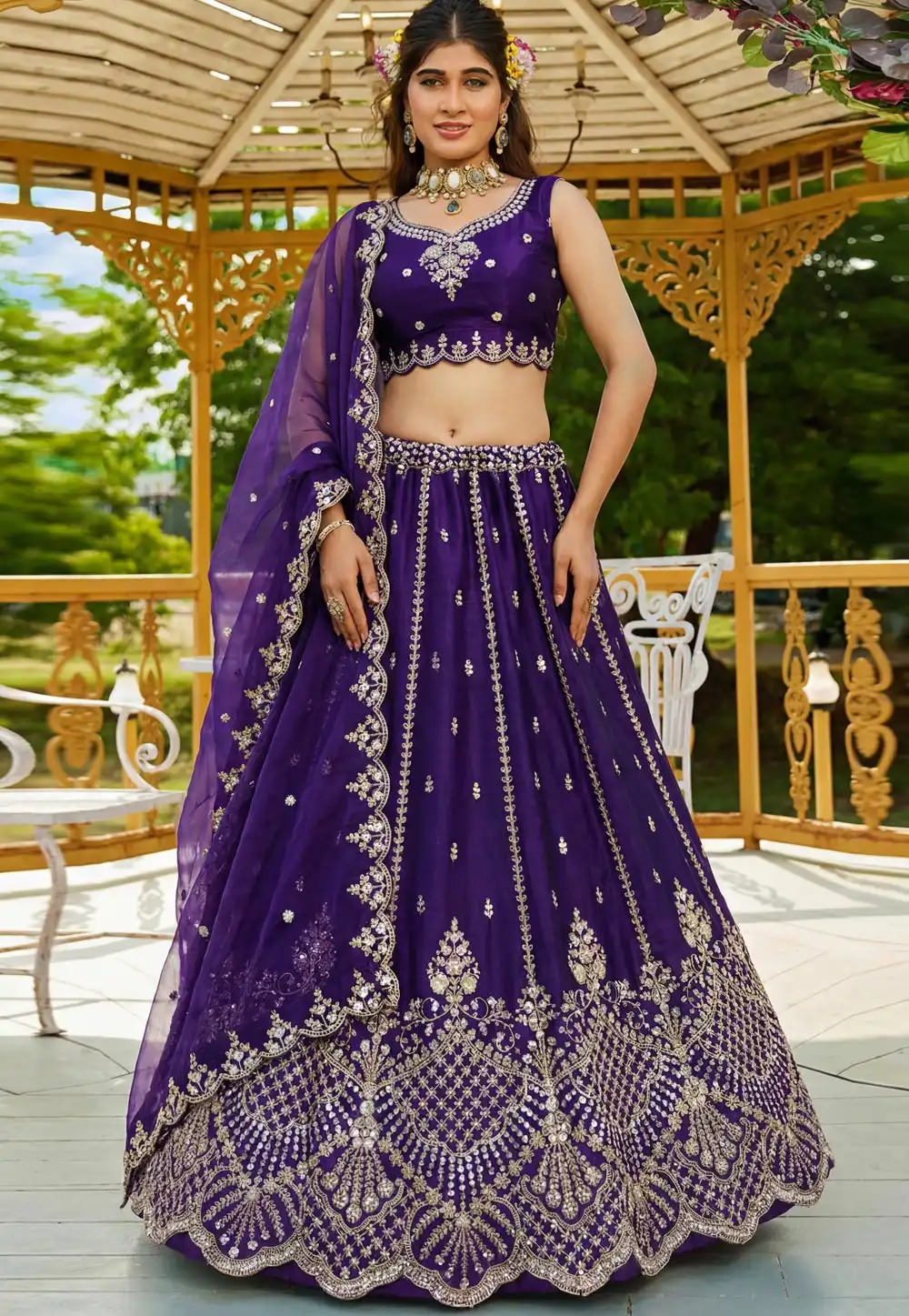 Purple Satin Wedding Lehenga Choli 323505