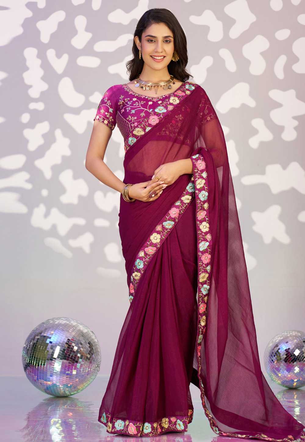 Purple Shimmer Chiffon Lehenga Saree 323749