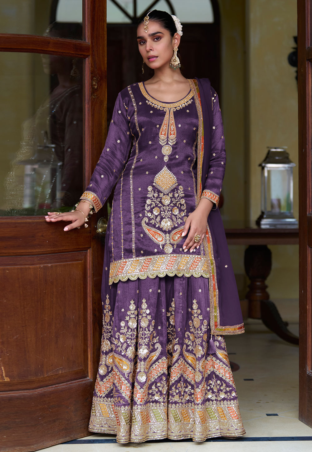 Purple Shimmer Long Choli Lehenga 319107