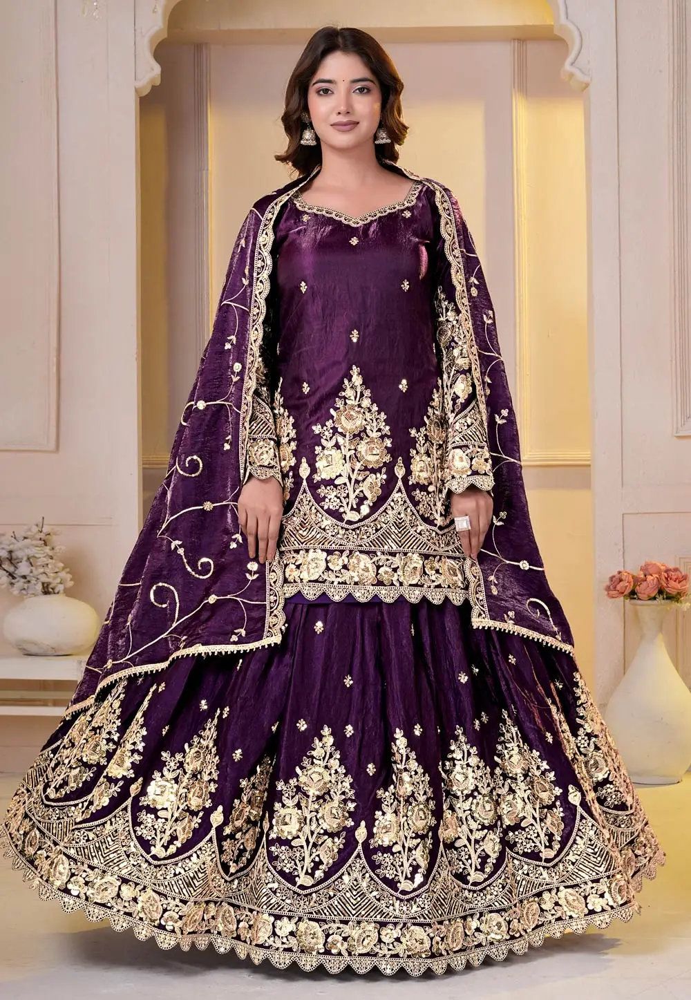 Purple Shimmer Readymade Indo Western Lehenga Choli 337032