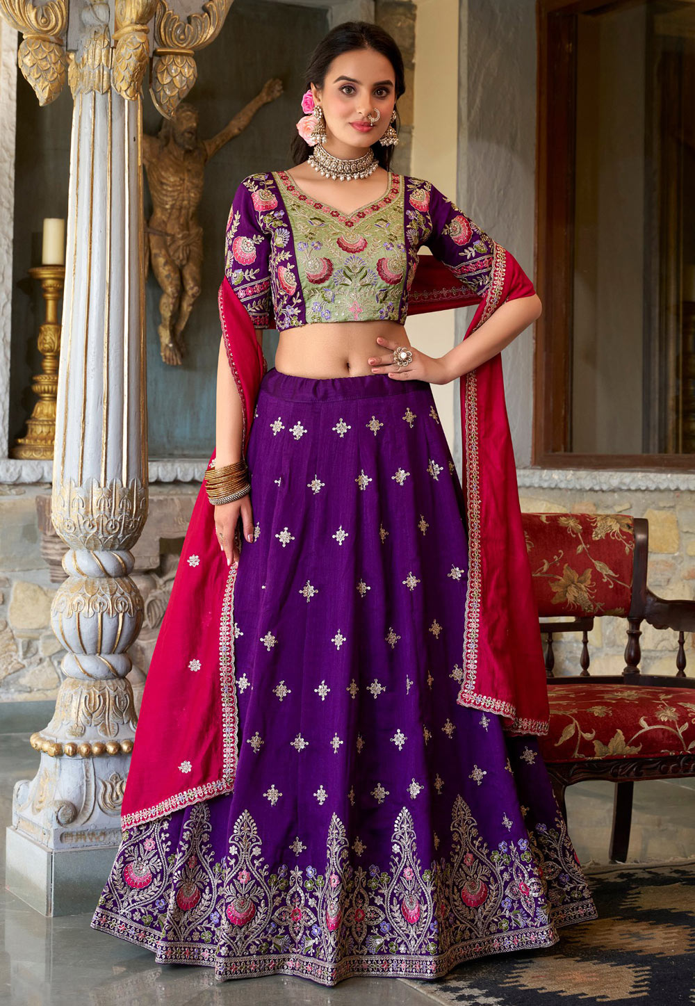 Purple Silk A Line Lehenga Choli 306656