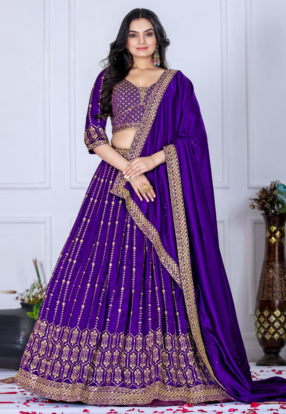 Purple Silk Circular Lehenga Choli 312211