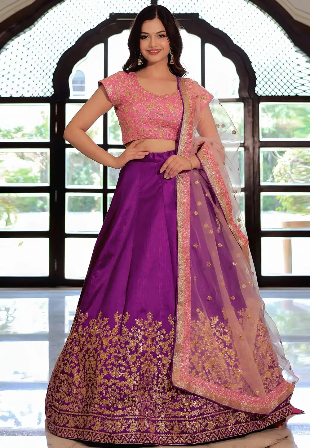 Purple Silk Circular Lehenga Choli 316014
