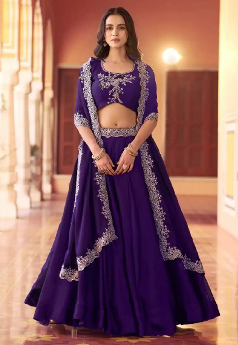 Purple Silk Circular Lehenga Choli 329826