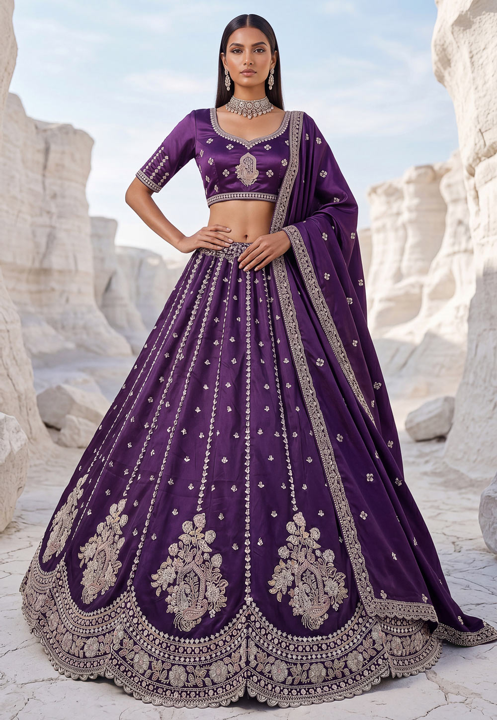Purple Silk Circular Lehenga Choli 329128