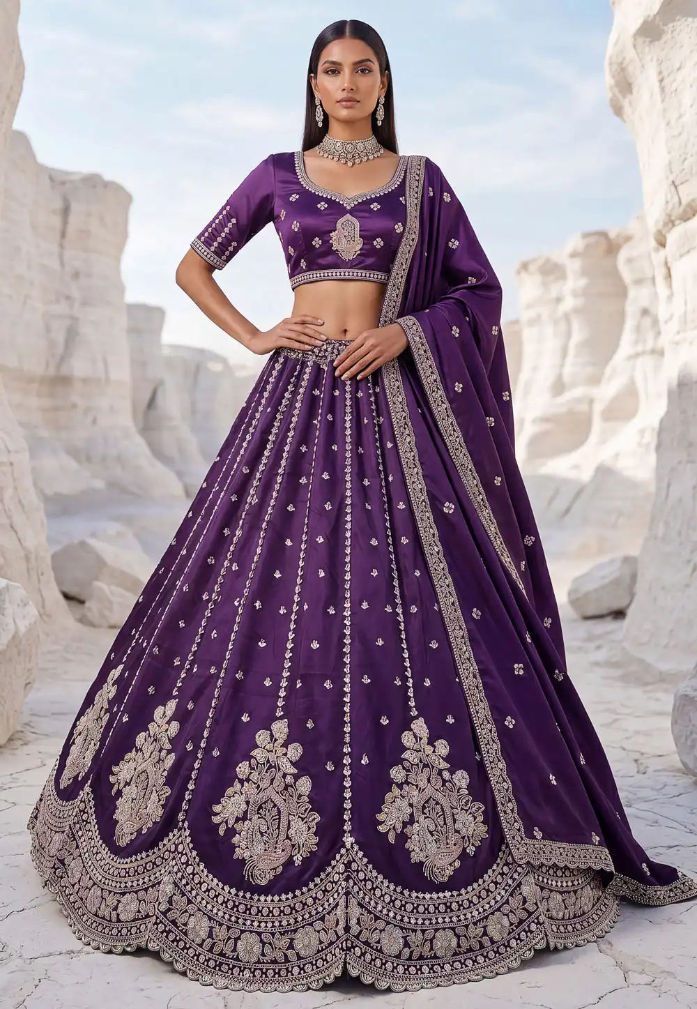 Purple Silk Circular Lehenga Choli 329128